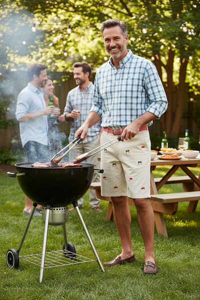 Cisco Short Stretch Twill Stone with Smoker Grill & Pig MENS EMBROIDERED SHORTS Castaway Nantucket Island