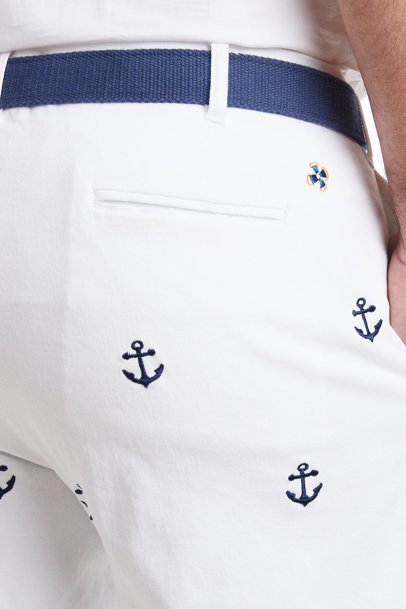 Cisco Short Stretch Twill White with Anchor MENS EMBROIDERED SHORTS Castaway Nantucket Island