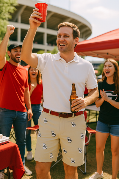 Collegiate ACKformance Short Khaki with University of Georgia UGA MENS EMBROIDERED SHORTS Castaway Nantucket Island