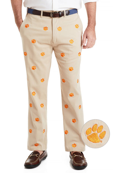 Collegiate Stretch Twill Pant Khaki with Clemson MENS EMBROIDERED PANTS Castaway Nantucket Island