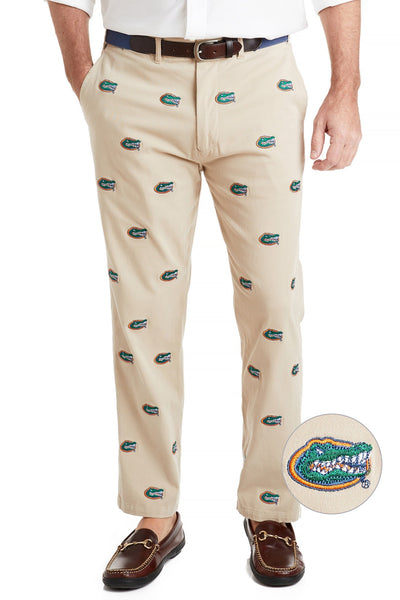 Collegiate Stretch Twill Pant Khaki with University of Florida Gators MENS EMBROIDERED PANTS Castaway Nantucket Island