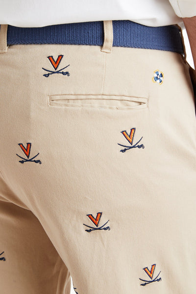 Collegiate Stretch Twill Pant Khaki with UVA MENS EMBROIDERED PANTS Castaway Nantucket Island