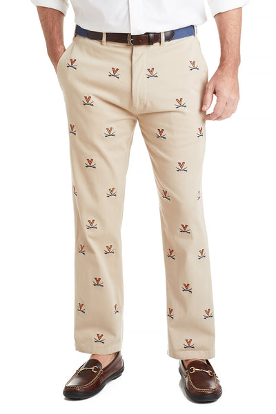 Collegiate Stretch Twill Pant Khaki with UVA MENS EMBROIDERED PANTS Castaway Nantucket Island