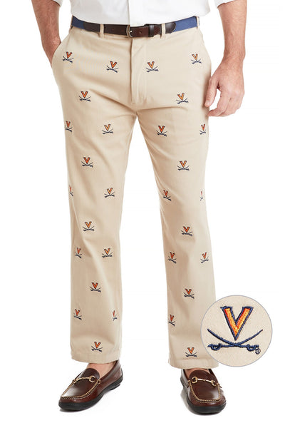 Collegiate Stretch Twill Pant Khaki with UVA MENS EMBROIDERED PANTS Castaway Nantucket Island