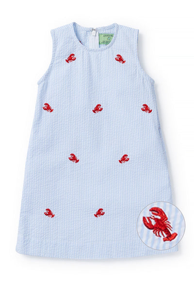 Girls Shift Dress Blue Seersucker with Lobster GIRLS DRESSES Castaway Nantucket Island