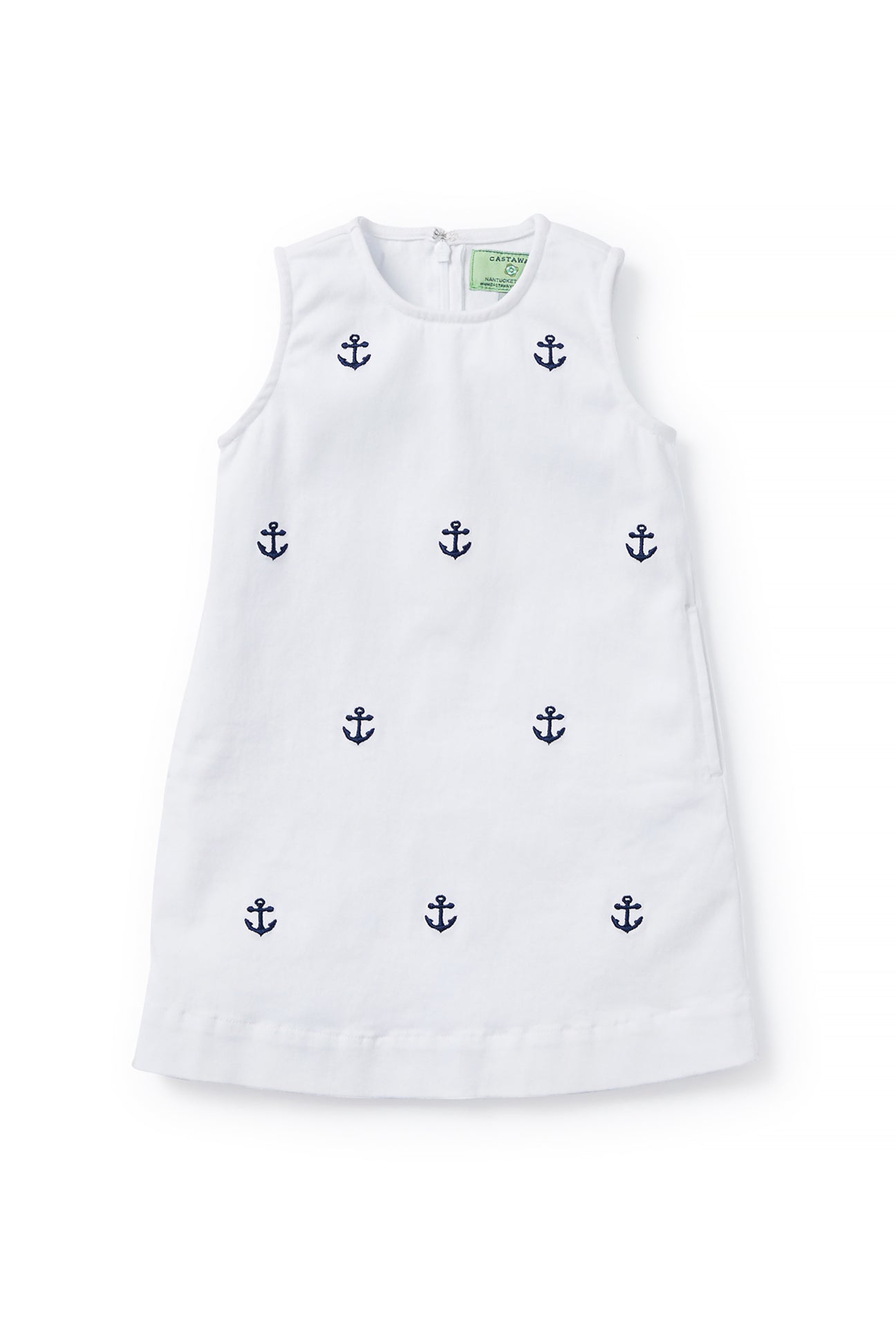 Girls Shift Dress Stretch Twill White with Anchor GIRLS DRESSES Castaway Nantucket Island