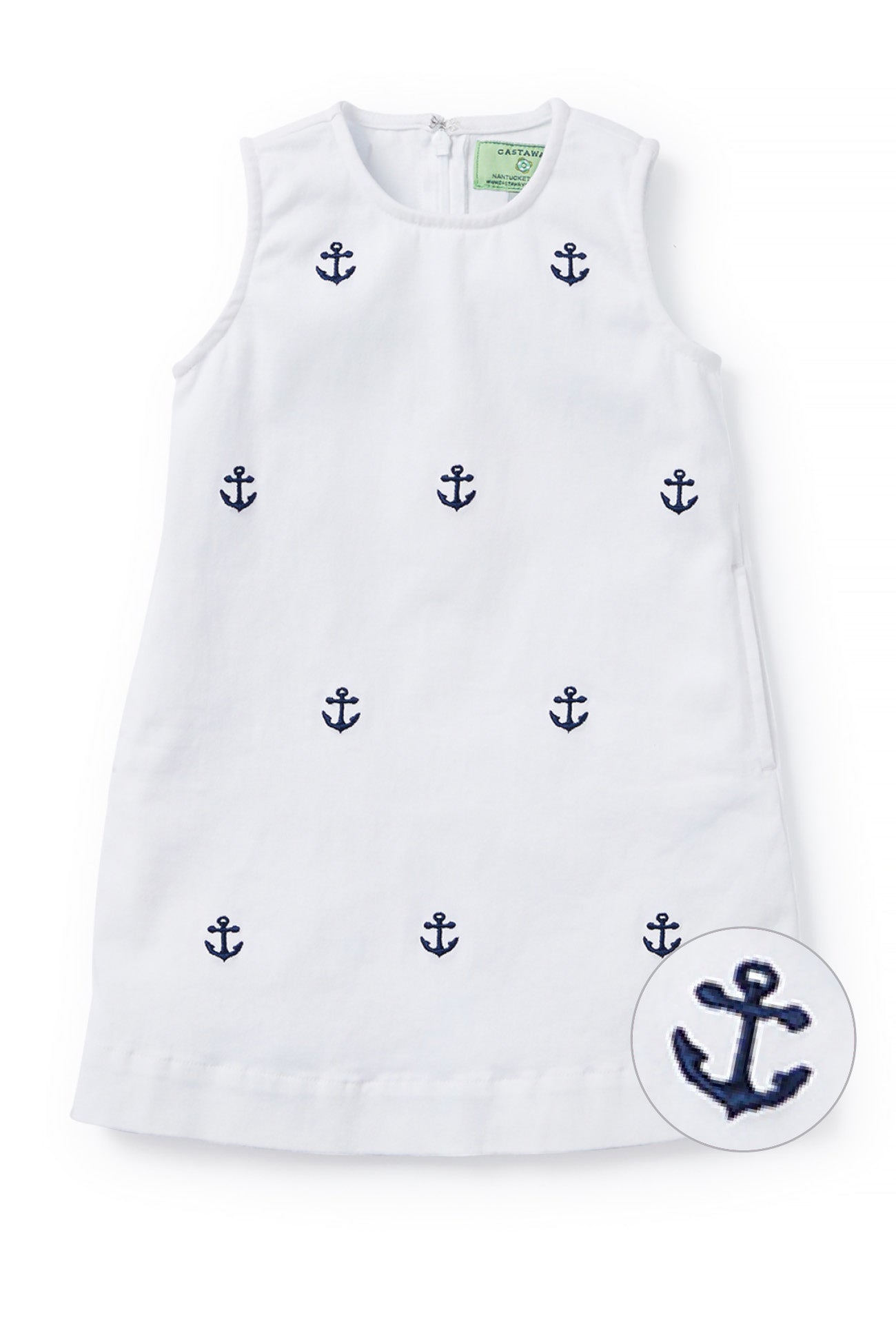 Girls Shift Dress Stretch Twill White with Anchor GIRLS DRESSES Castaway Nantucket Island