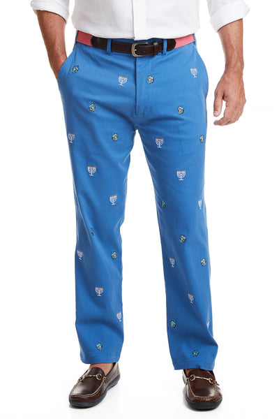 Harbor Pant Deep Ocean Blue with Menorah and Dreidel MENS EMBROIDERED PANTS Castaway Nantucket Island