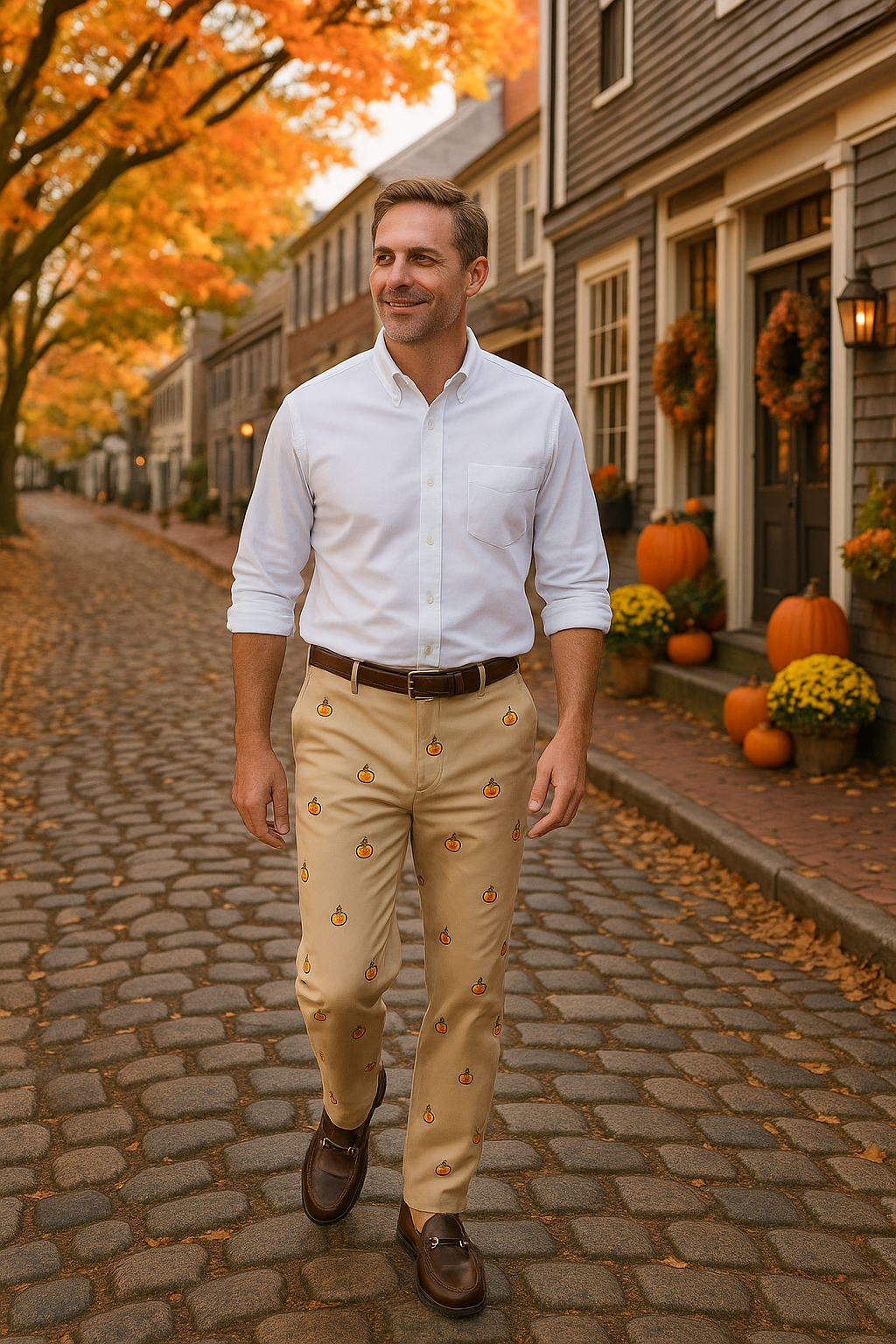 Harbor Pant Khaki with Jack O'Lantern MENS EMBROIDERED PANTS Castaway Nantucket Island