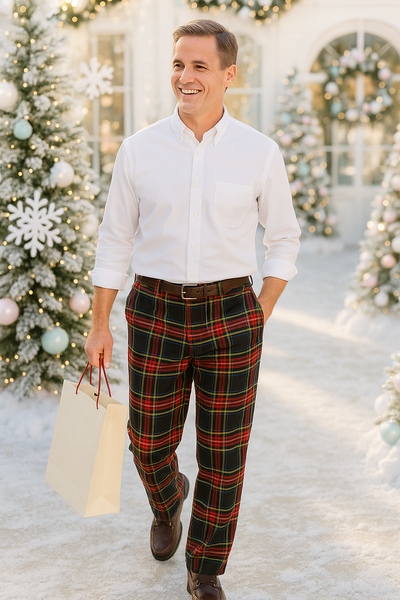 Harbor Pant Stretch Twill Black Stewart Tartan Plaid MENS PANTS Castaway Nantucket Island