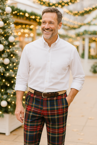 Harbor Pant Stretch Twill Black Stewart Tartan Plaid MENS PANTS Castaway Nantucket Island