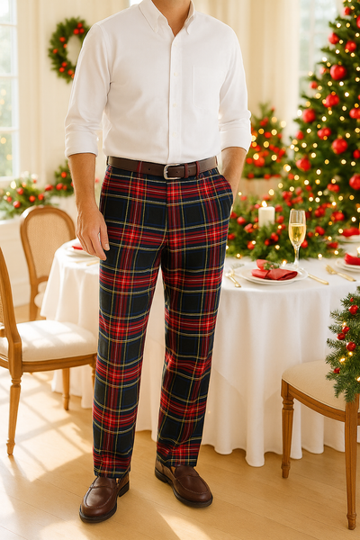 Harbor Pant Stretch Twill Black Stewart Tartan Plaid MENS PANTS Castaway Nantucket Island
