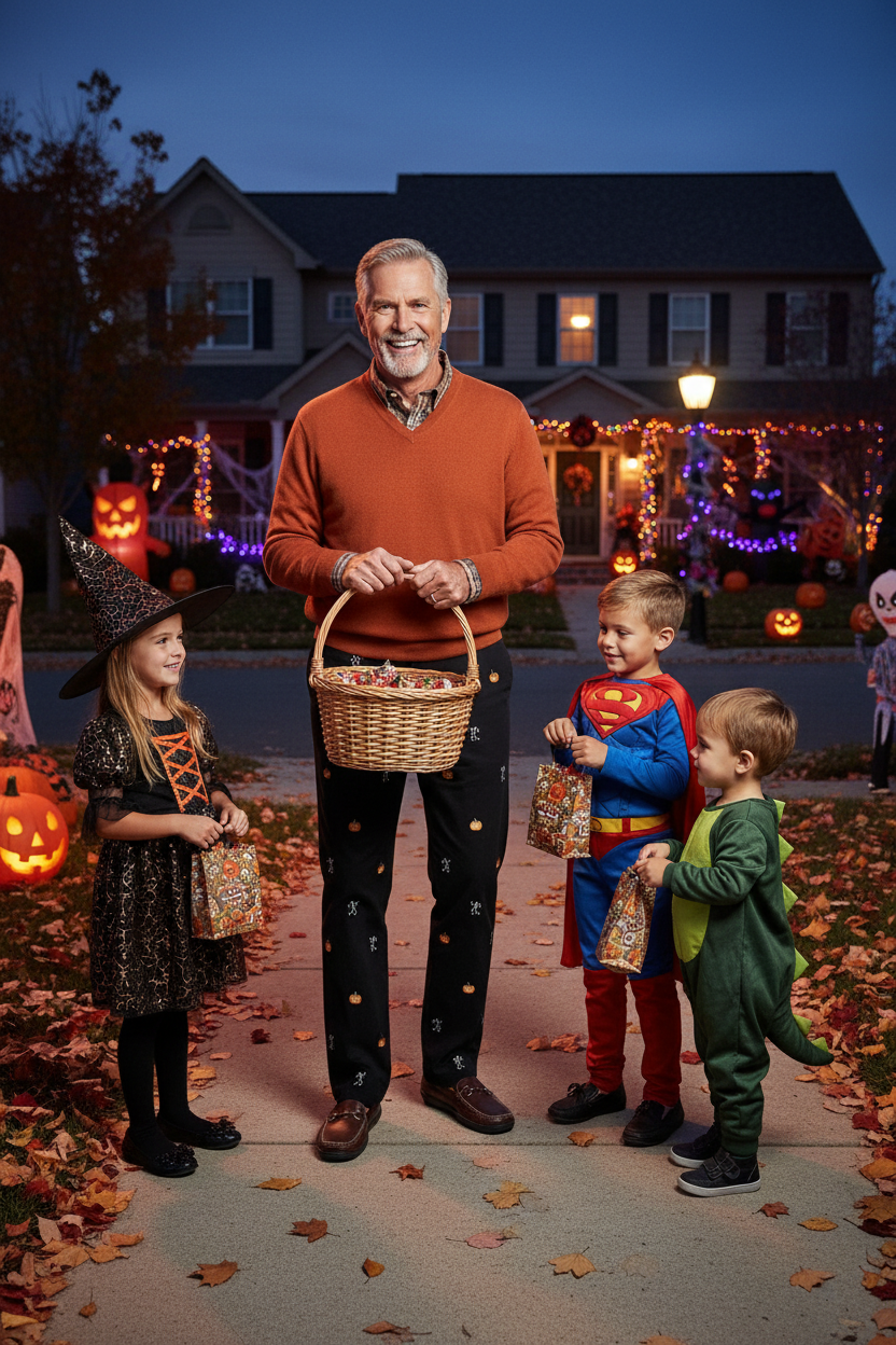 Harbor Pant Stretch Twill Black with Skeleton & Jack O'Lantern MENS EMBROIDERED PANTS Castaway Nantucket Island