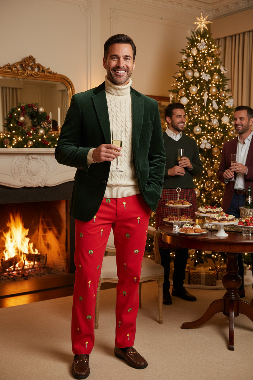 Harbor Pant Stretch Twill Bright Red with Leg Lamp MENS EMBROIDERED PANTS Castaway Nantucket Island