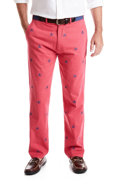 Harbor Pant Stretch Twill Hurricane Red with Calico Jack MENS EMBROIDERED PANTS Castaway Nantucket Island
