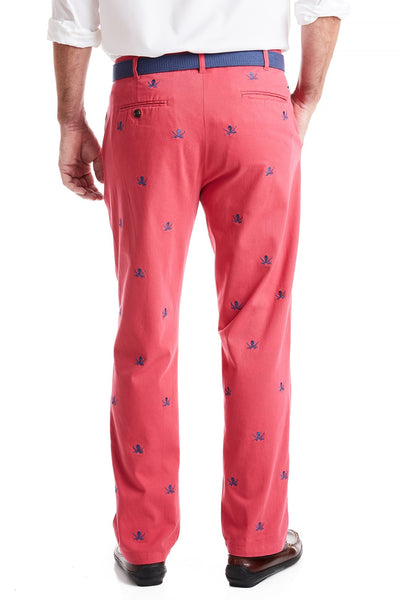 Harbor Pant Stretch Twill Hurricane Red with Calico Jack MENS EMBROIDERED PANTS Castaway Nantucket Island