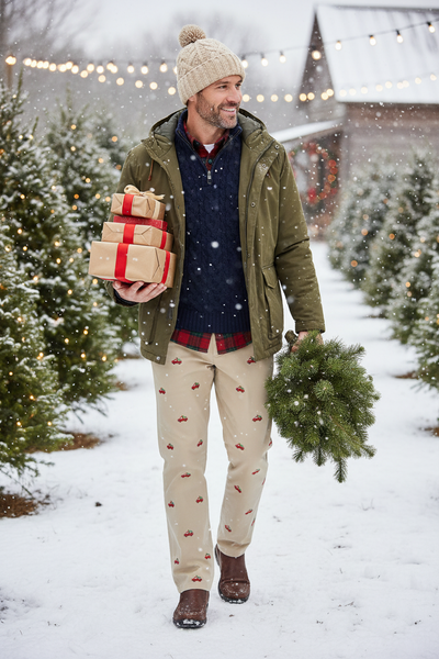 Harbor Pant Stretch Twill Khaki with Christmas Delivery MENS EMBROIDERED PANTS Castaway Nantucket Island