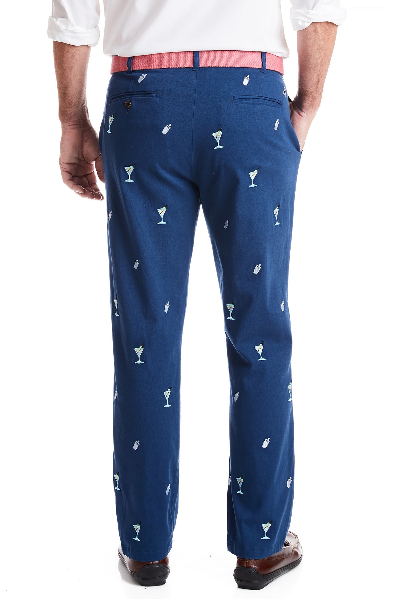 Harbor Pant Stretch Twill Nantucket Navy with Martini & Shaker MENS EMBROIDERED PANTS Castaway Nantucket Island