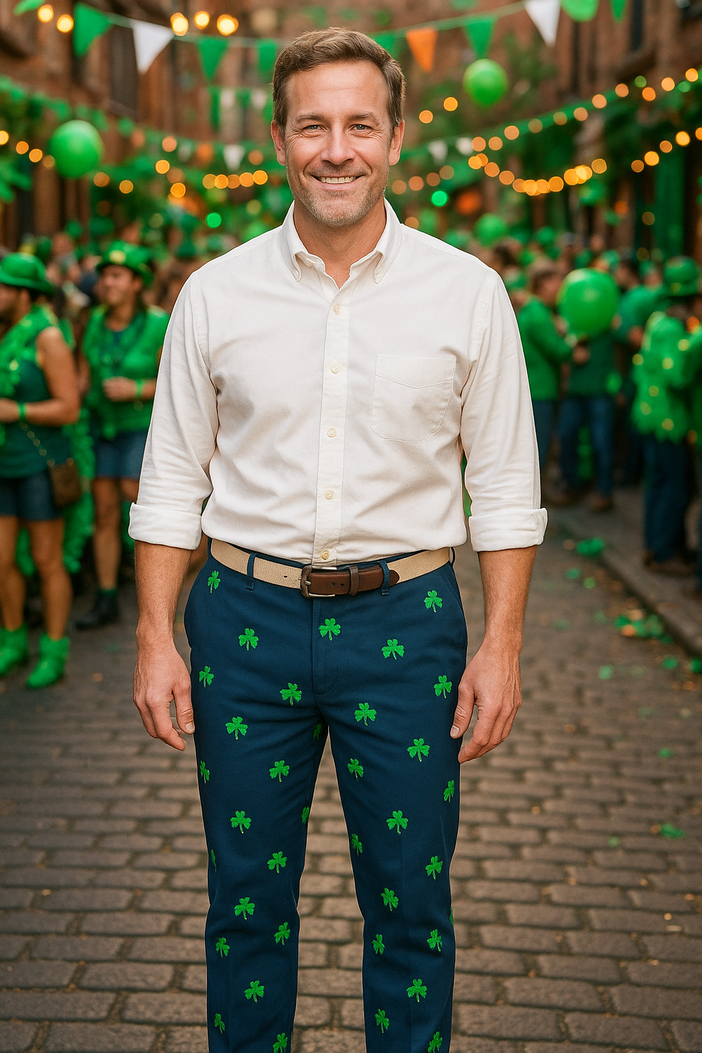 Harbor Pant Stretch Twill Nantucket Navy With Shamrock MENS EMBROIDERED PANTS Castaway Nantucket Island