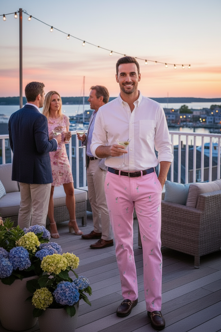 Martini Embroidered Pants, Pink | Castaway – Castaway Nantucket Island