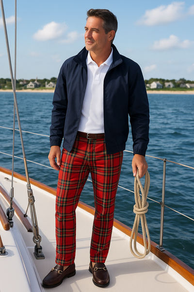 Harbor Pant Stretch Twill Royal Stewart Tartan Plaid MENS PANTS Castaway Nantucket Island