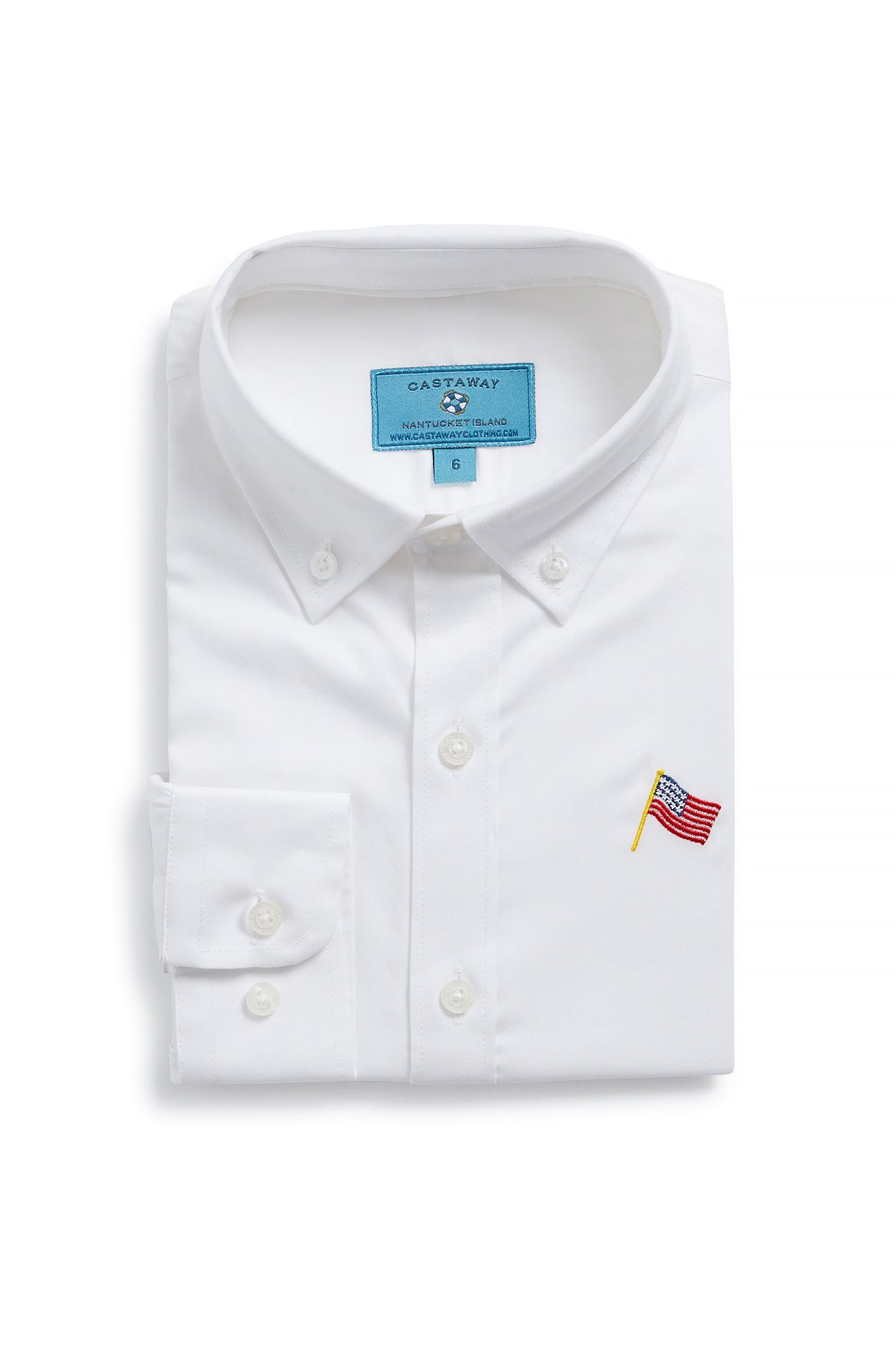 James Shirt White Linen with USA Flag BOYS SHIRTS Castaway Nantucket Island