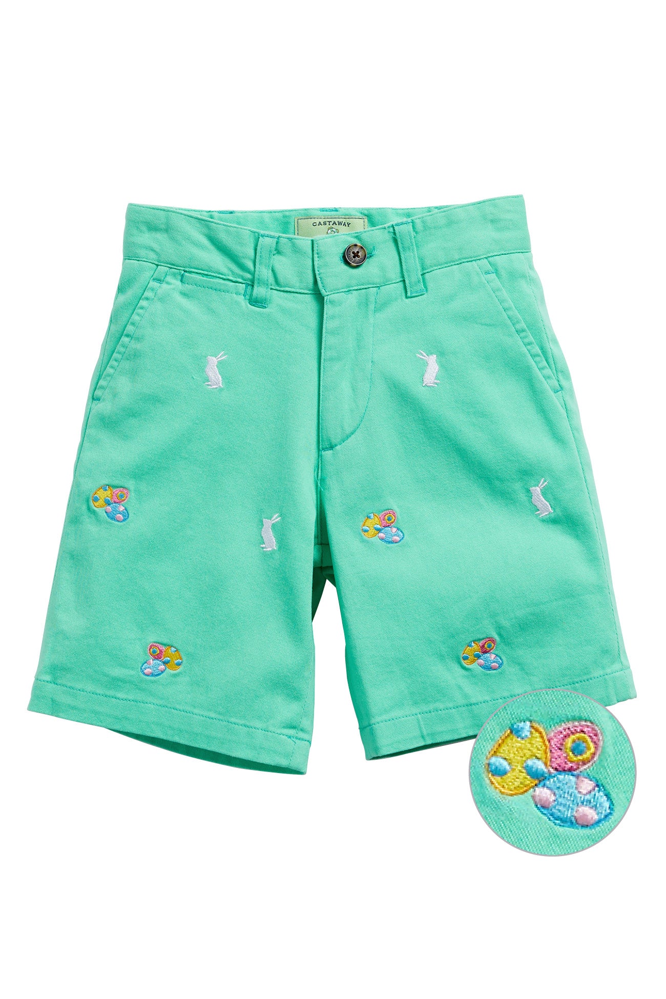 Jetties Short Stretch Twill Spring Green with Easter Eggs & Bunny BOYS SHORTS Castaway Nantucket Island