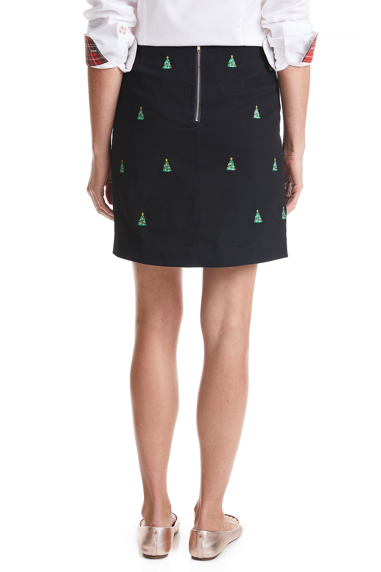 Ladies Ali Skirt Stretch Twill Black with Christmas Tree LADIES SKIRTS Castaway Nantucket Island