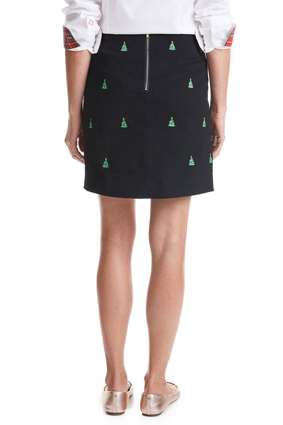 Ladies Ali Skirt Stretch Twill Black with Christmas Tree LADIES SKIRTS Castaway Nantucket Island
