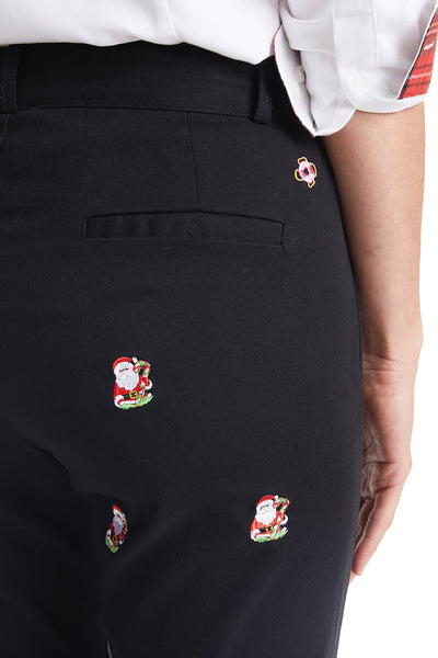 Ladies Ankle Capri Pant Stretch Twill Black with Santa Candy Cane LADIES PANTS Castaway Nantucket Island