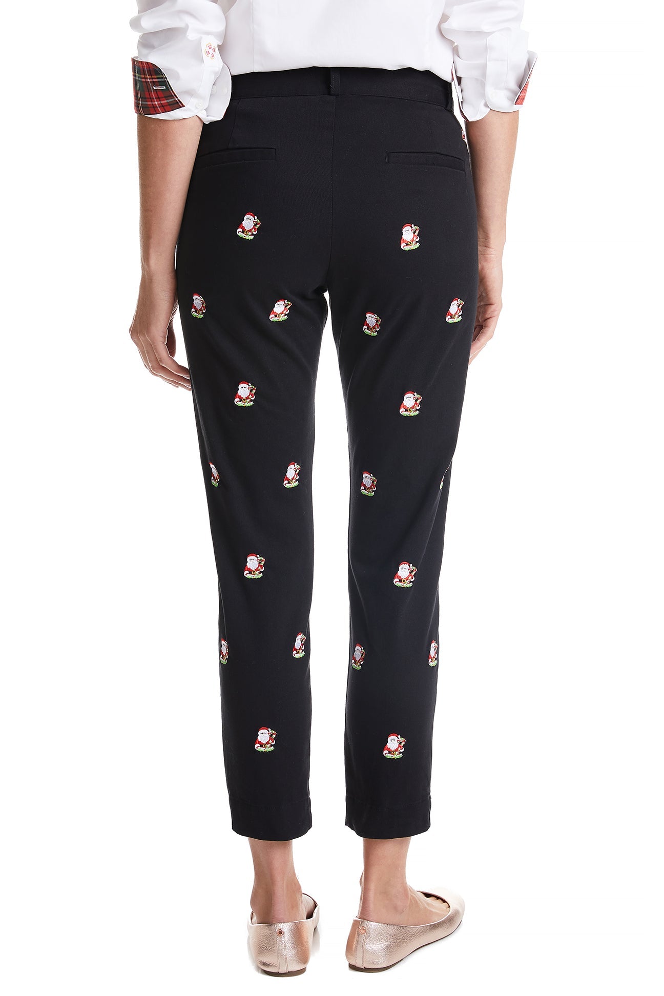 Ladies Ankle Capri Pant Stretch Twill Black with Santa Candy Cane LADIES PANTS Castaway Nantucket Island