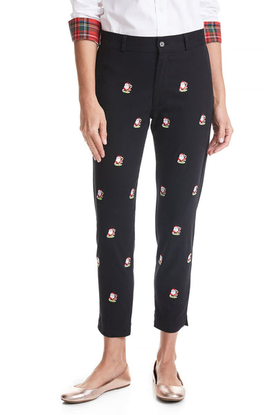 Ladies Ankle Capri Pant Stretch Twill Black with Santa Candy Cane LADIES PANTS Castaway Nantucket Island