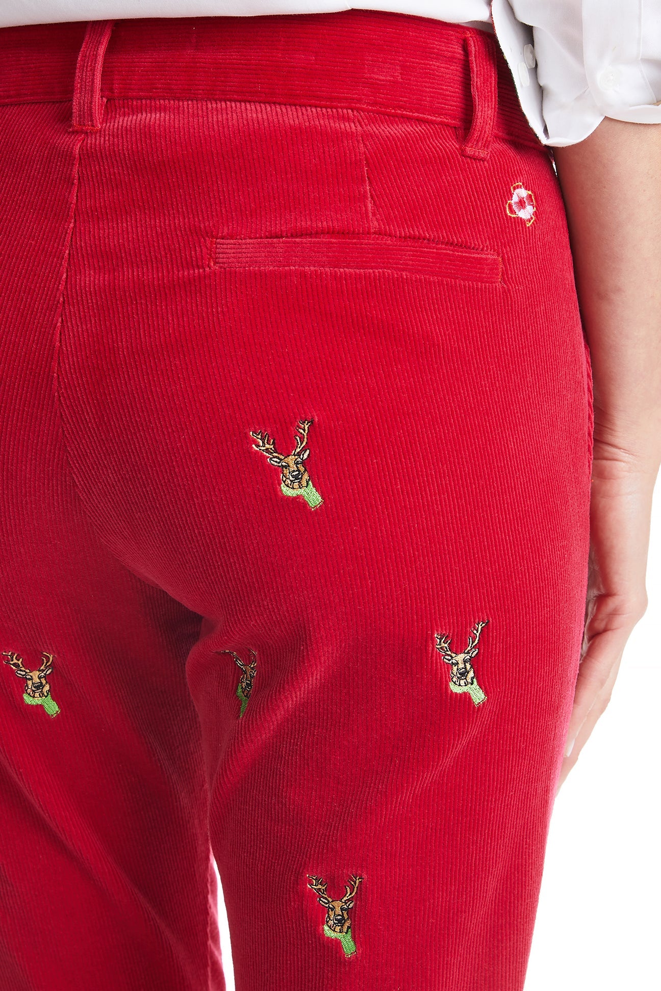 Ladies Beachcomber Pant Stretch Corduroy Ankle Capri Crimson with Dasher LADIES PANTS Castaway Nantucket Island