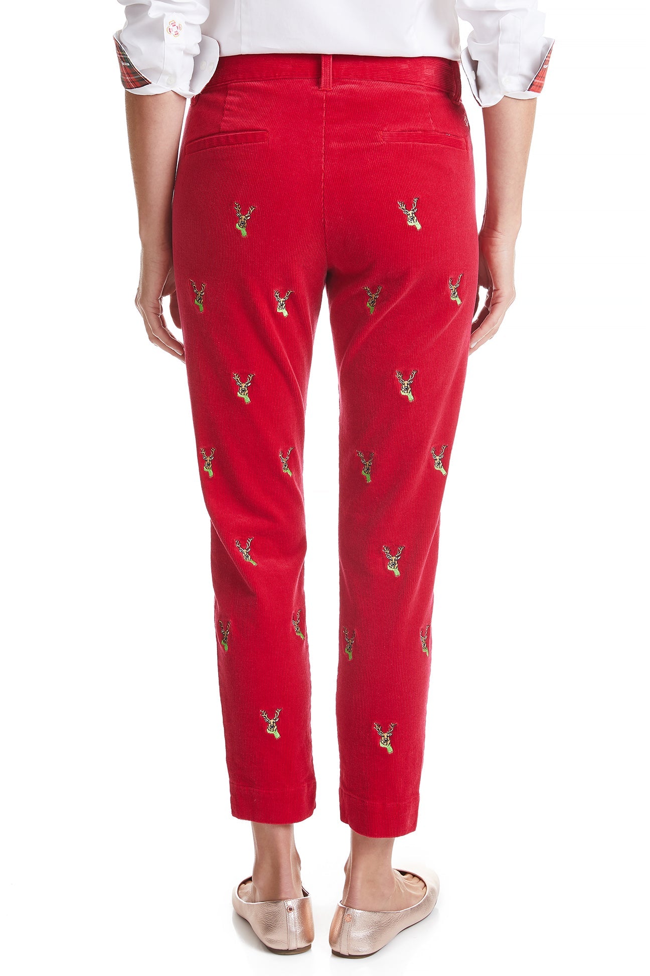 Ladies Beachcomber Pant Stretch Corduroy Ankle Capri Crimson with Dasher LADIES PANTS Castaway Nantucket Island