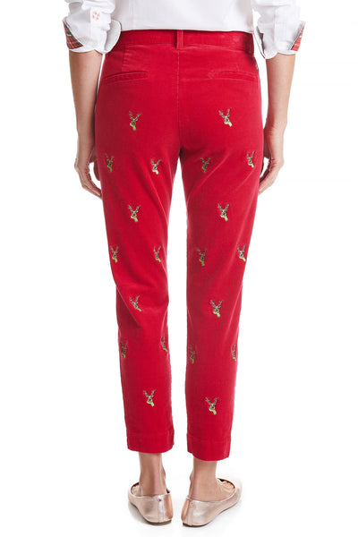 Ladies Beachcomber Pant Stretch Corduroy Ankle Capri Crimson with Dasher LADIES PANTS Castaway Nantucket Island
