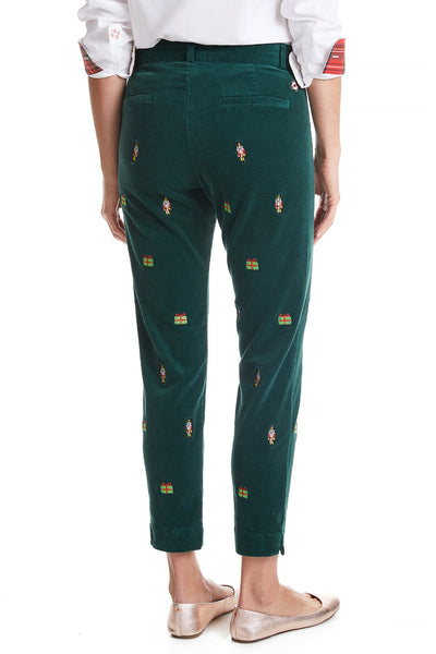 Ladies Beachcomber Pant Stretch Corduroy Ankle Capri Hunter with Nutcracker & Present LADIES PANTS Castaway Nantucket Island