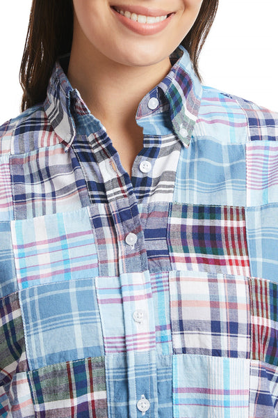 Ladies Button Down Long Sleeve Shirt Seapoint Patch Madras LADIES SHIRTS Castaway Nantucket Island