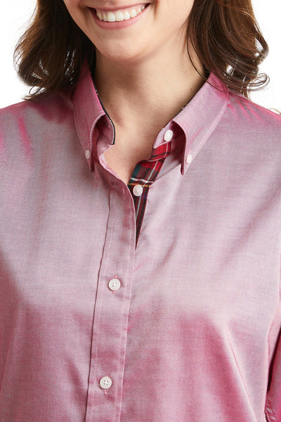 Ladies Button Down Shirt Red Oxford with Black Stewart Trim LADIES SHIRTS Castaway Nantucket Island