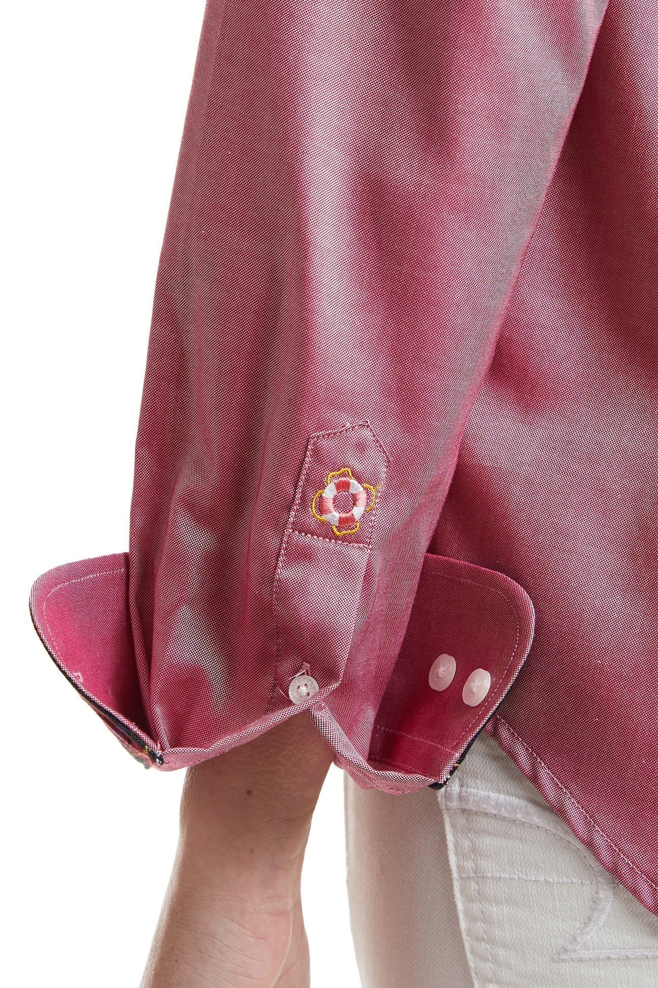 Ladies Button Down Shirt Red Oxford with Black Stewart Trim LADIES SHIRTS Castaway Nantucket Island
