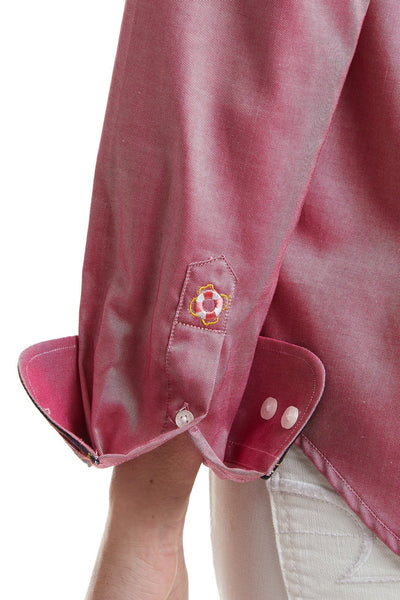 Ladies Button Down Shirt Red Oxford with Black Stewart Trim LADIES SHIRTS Castaway Nantucket Island