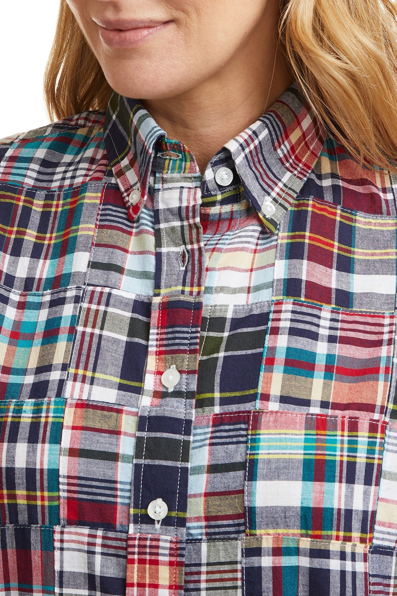 Ladies Button Down Shirt Sconset Patch Madras LADIES SHIRTS Castaway Nantucket Island