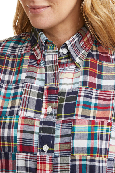 Ladies Button Down Shirt Sconset Patch Madras LADIES SHIRTS Castaway Nantucket Island
