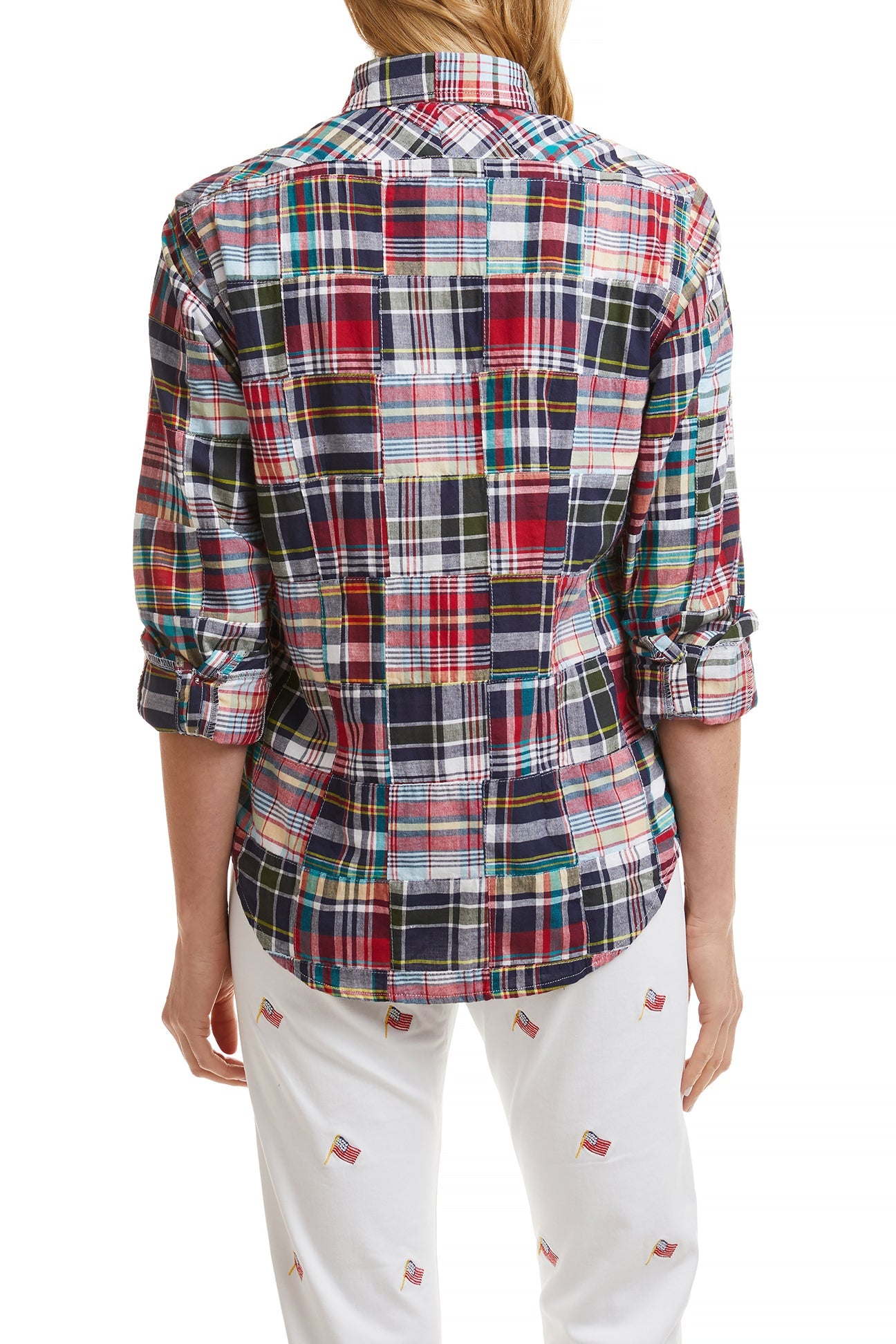 Ladies Button Down Shirt Sconset Patch Madras LADIES SHIRTS Castaway Nantucket Island