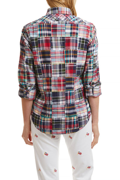 Ladies Button Down Shirt Sconset Patch Madras LADIES SHIRTS Castaway Nantucket Island