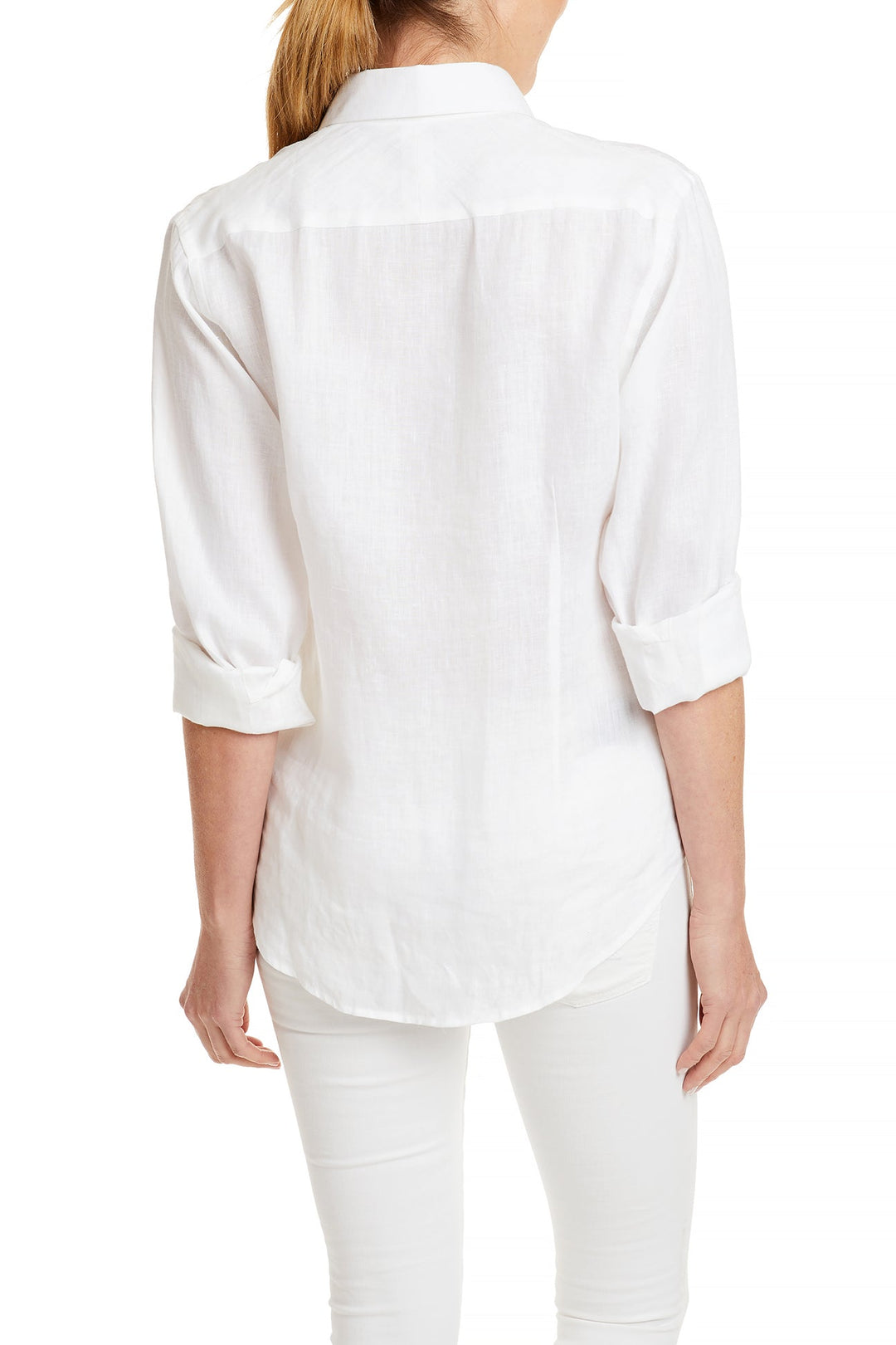 Ladies Button Down Shirt White Linen with USA Flag S / White