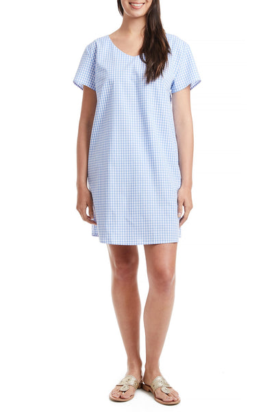 Ladies Oceanique Dress Wide Gingham Blue TUNICS & DRESSES Castaway Nantucket Island