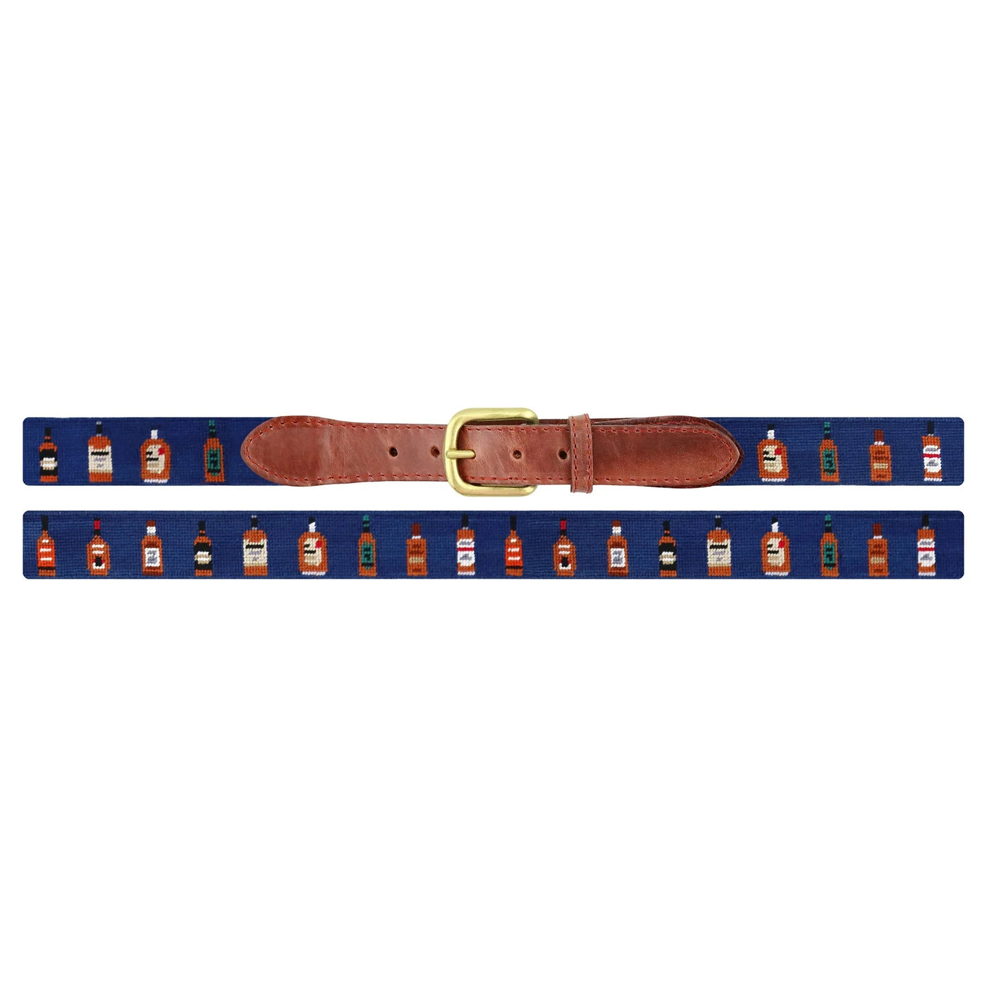 Needlepoint Belt Bourbon Bottles Navy MENS BELTS Smathers & Branson