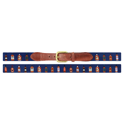 Needlepoint Belt Bourbon Bottles Navy MENS BELTS Smathers & Branson