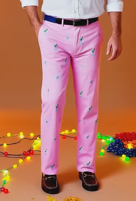 Harbor Pant Stretch Twill Pink with Martini & Shaker