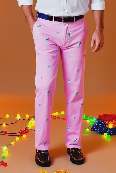 Harbor Pant Stretch Twill Pink with Martini & Shaker